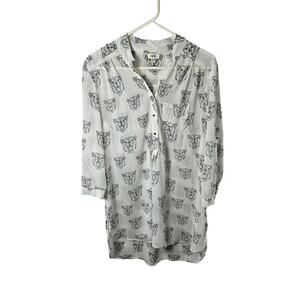 Marisol Women's 3/4 Sleeve Sheer Blouse Size Large White Black Tigers‎ Pocket